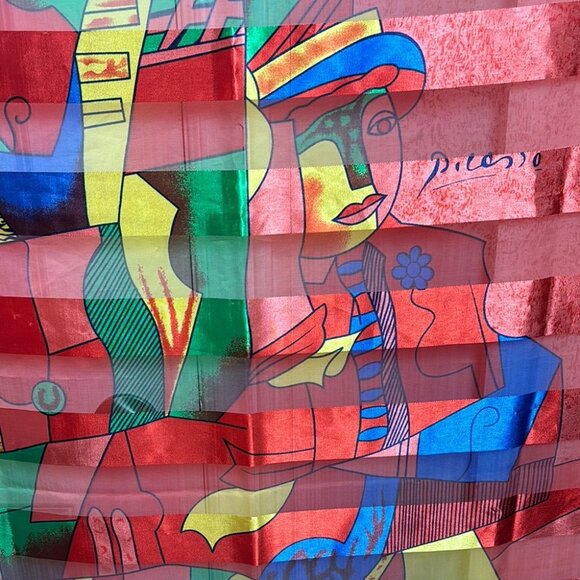 Picasso 80’s Multi-Colorful Geometric Scarf - Picture 2 of 5
